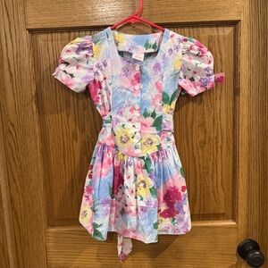 Vintage Evy Pastel Floral Puff Sleeve Dress Tie Back USA Girls Size 5